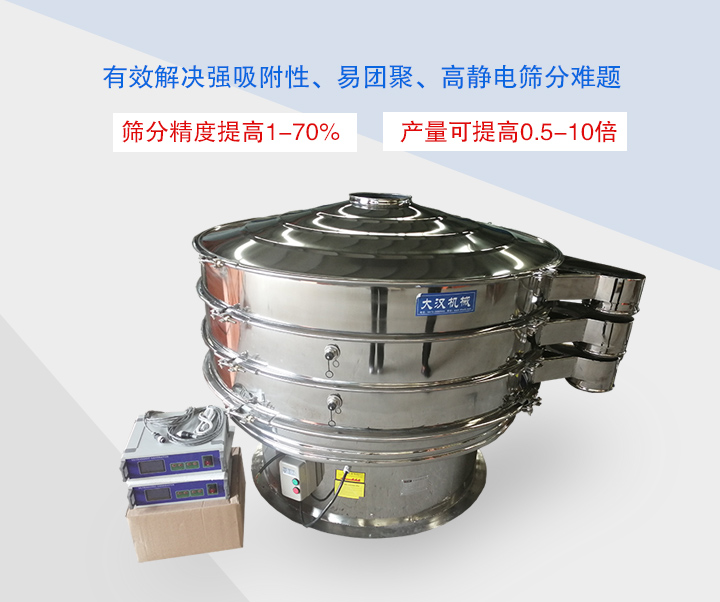 超聲波振動篩主要用于篩分粘性強、高靜電、易團聚的精細粉末